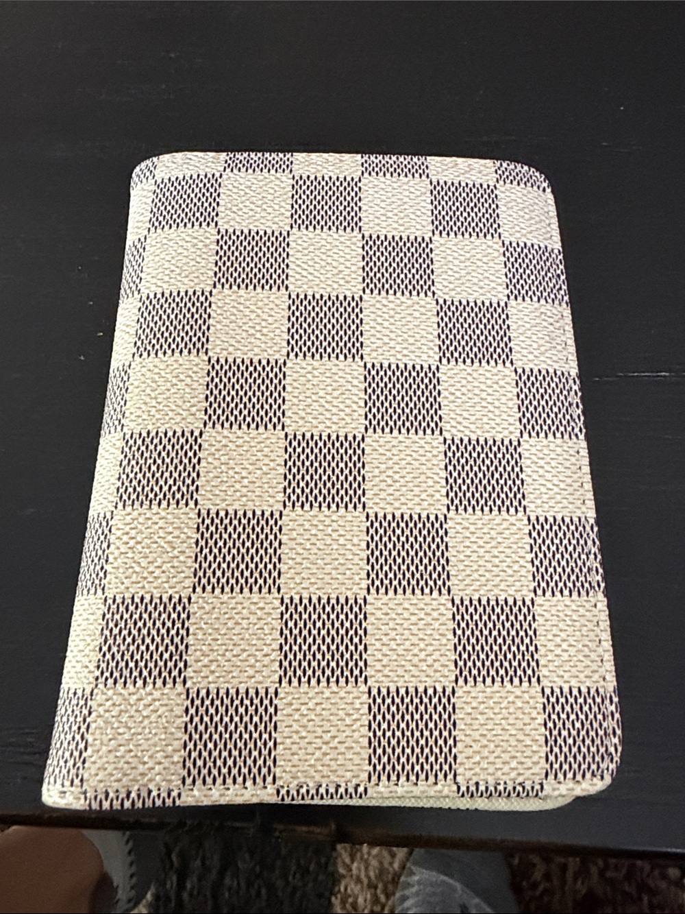 Cream and Dark Brown Checkered Passport Wallet